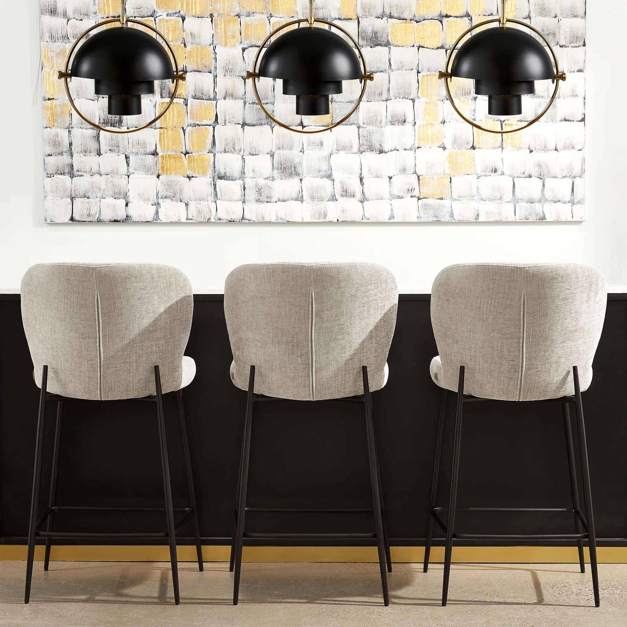 Hailey Cosmos Black Woven Fabric 67cm Counter Stool - Black Metal Legs