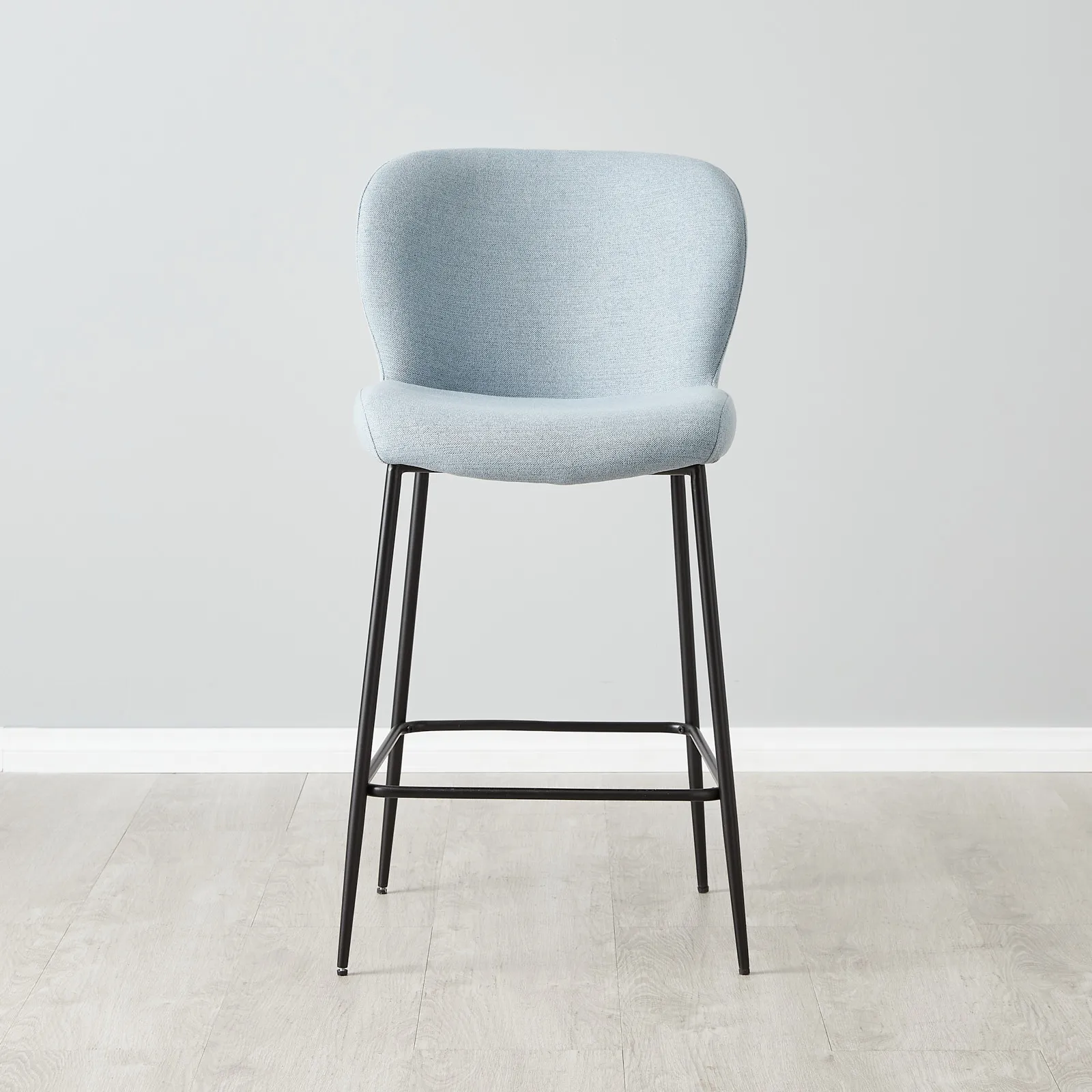 Hailey Light Blue Woven Fabric 67cm Counter Stool - Black Metal Legs