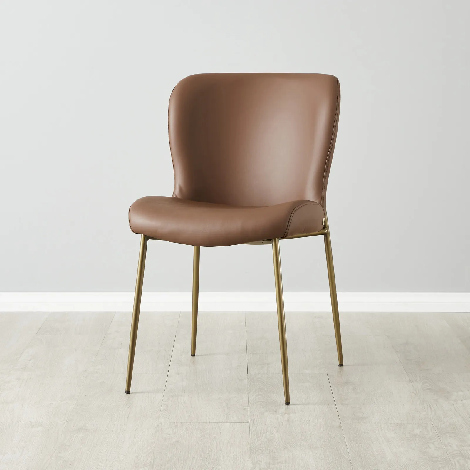 Hailey Tuscan Brown Vegan Leather Dining Chair - Warm Brushed Bronze Legs