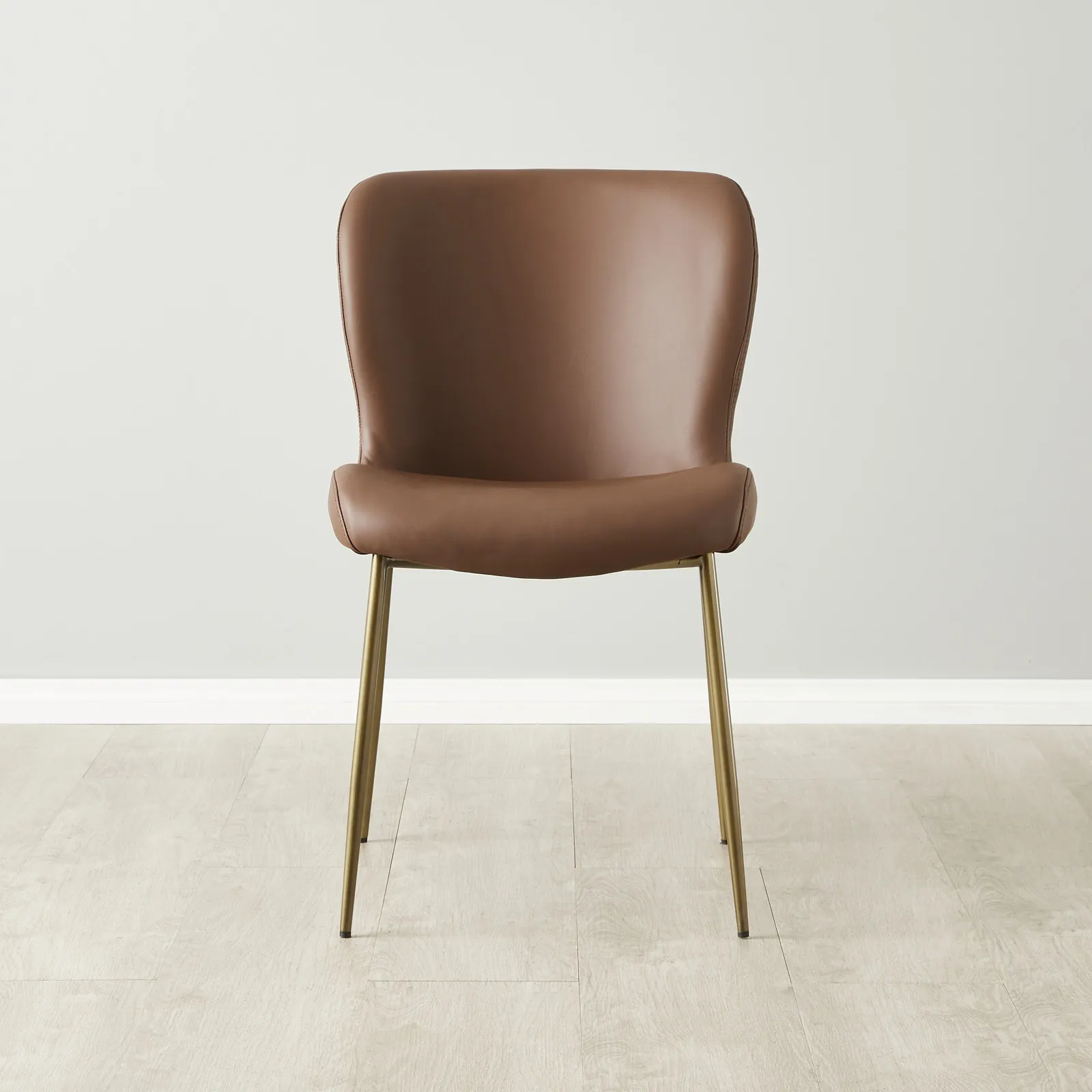 Hailey Tuscan Brown Vegan Leather Dining Chair - Warm Brushed Bronze Legs