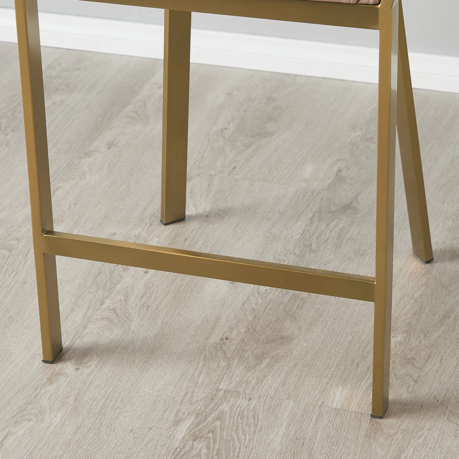 Arya II Sand Beige Vegan Leather 67cm Counter Stool - Brushed Gold Metal Legs
