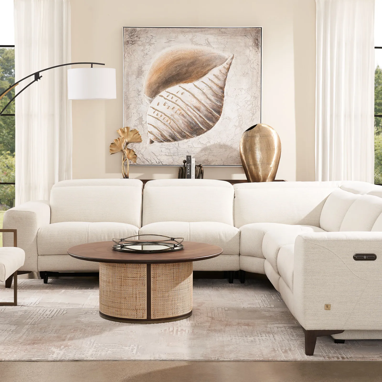 Pierce Shadow White Woven Fabric Corner Electric Recliner