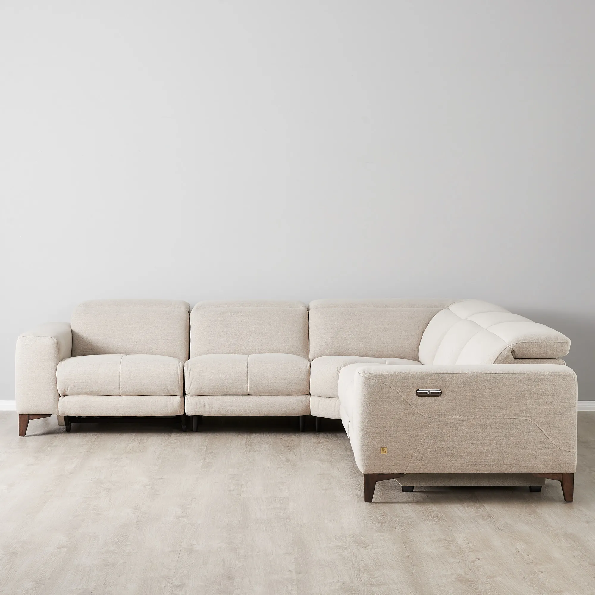 Pierce Warm Grey Woven Fabric Corner Electric Recliner