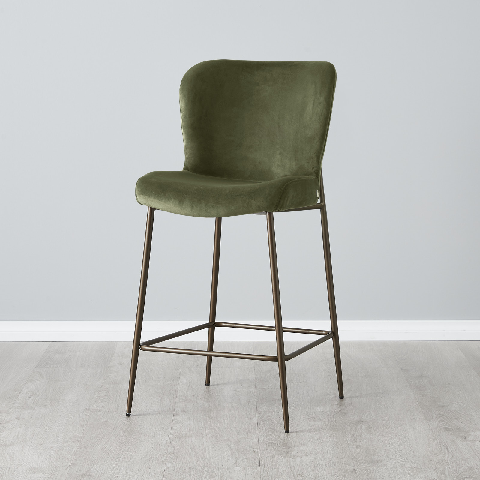 Hailey Olive Green Velvet 67 cm Counter Stool - Bronze Legs