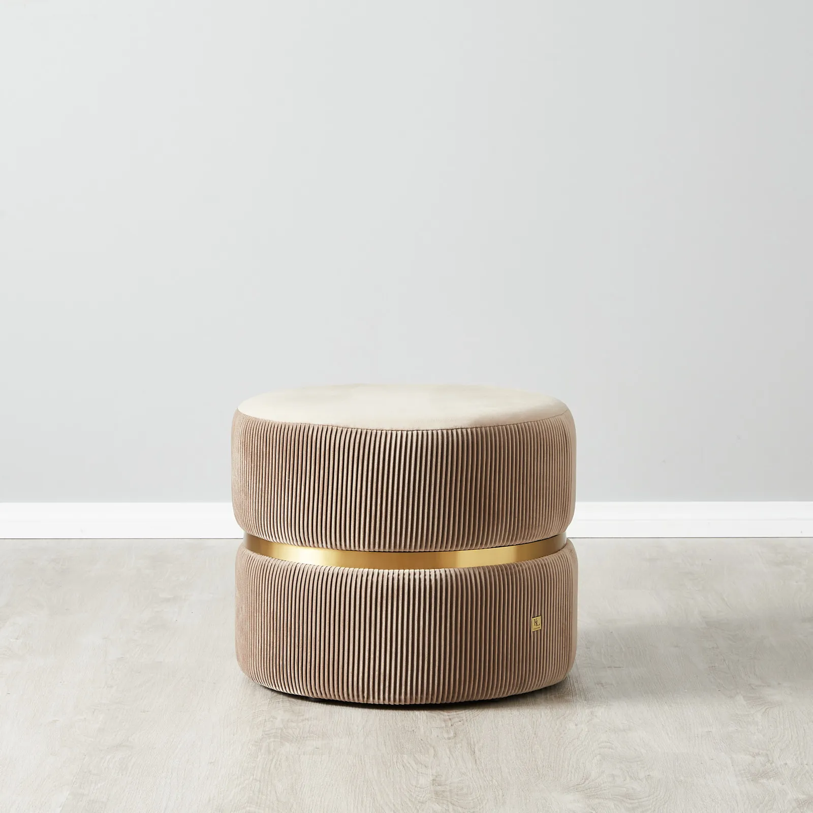 Hollis Beige Velvet Ottoman