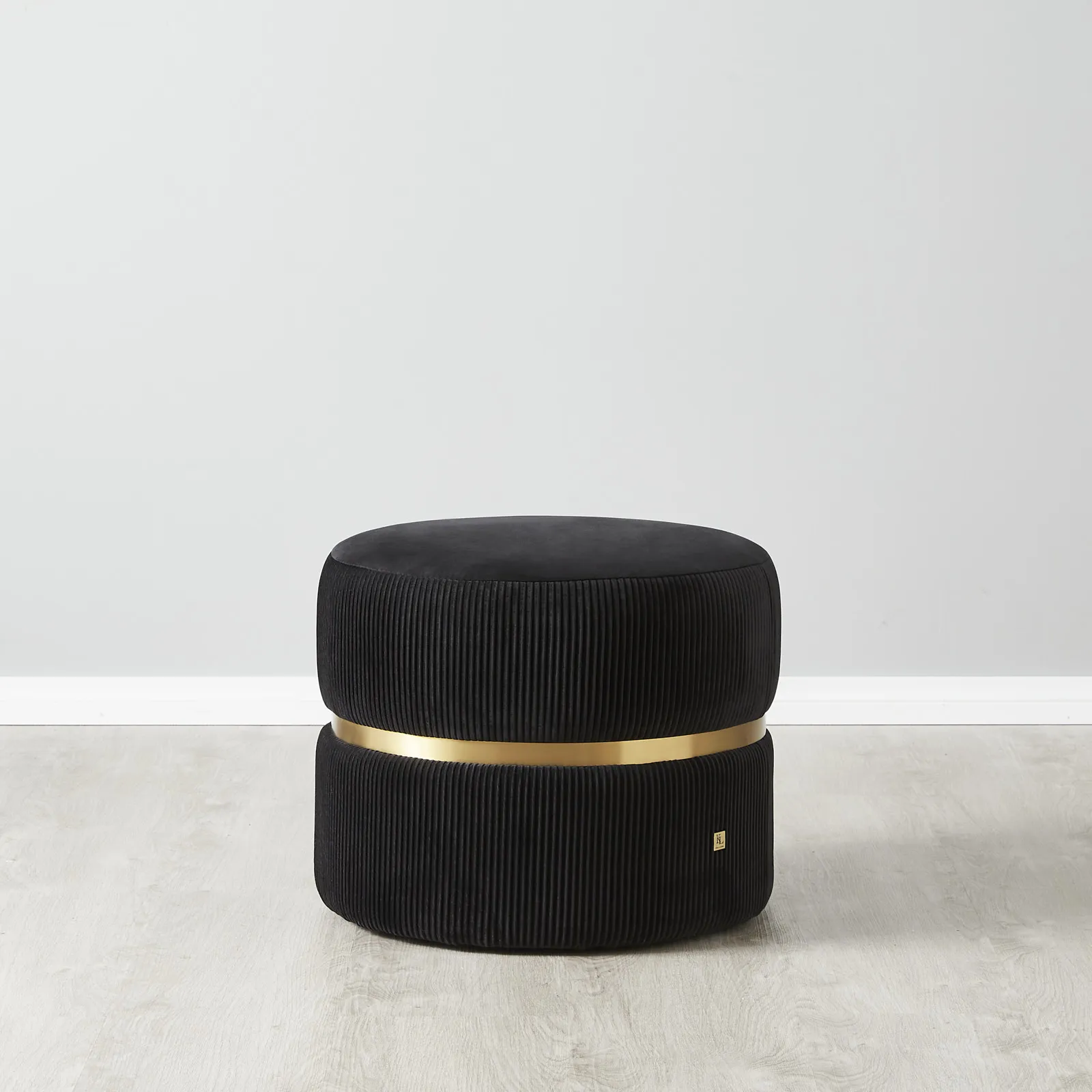 Hollis Black Velvet Ottoman