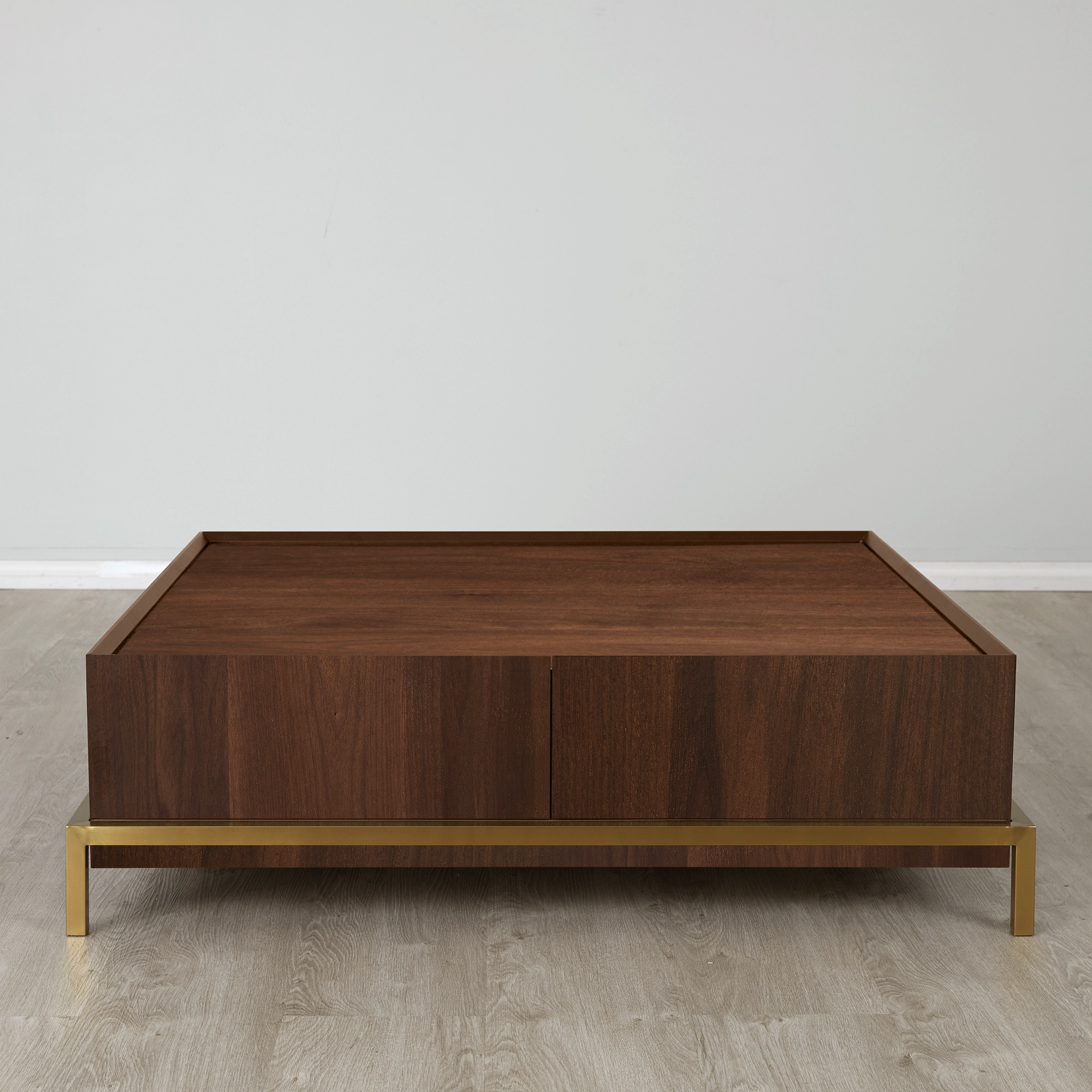 Noah Dark Walnut Veneer Coffee Table - Gold Metal Frame