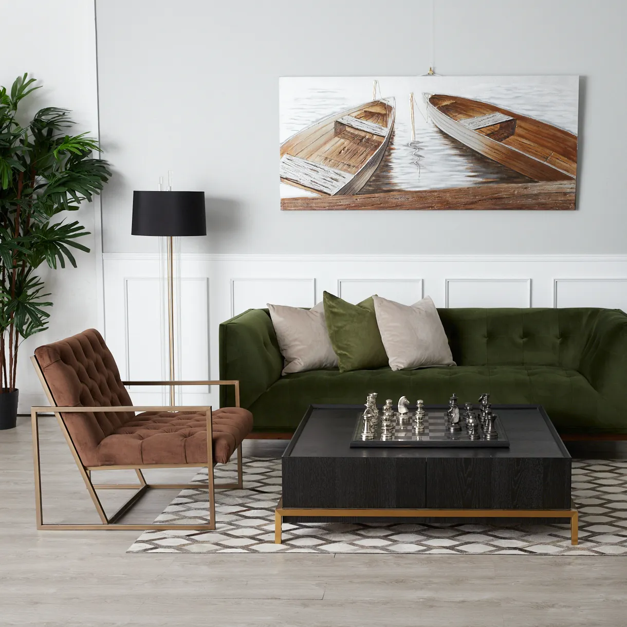 Noah Dark Walnut Veneer Coffee Table - Gold Metal Frame