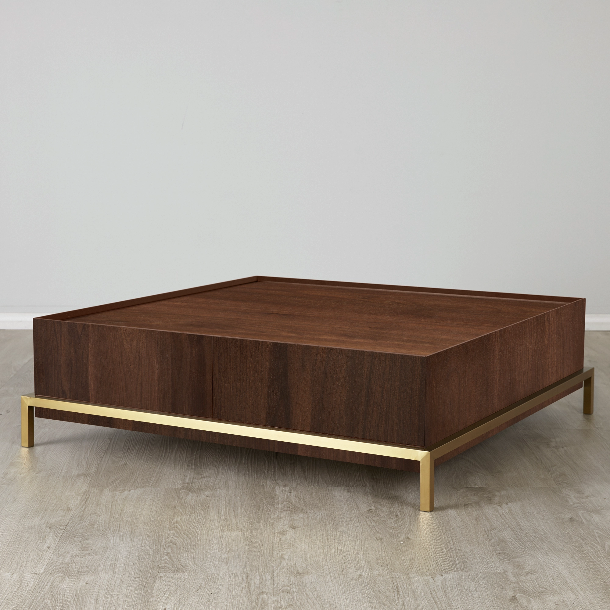 Noah Dark Walnut Veneer Coffee Table - Gold Metal Frame