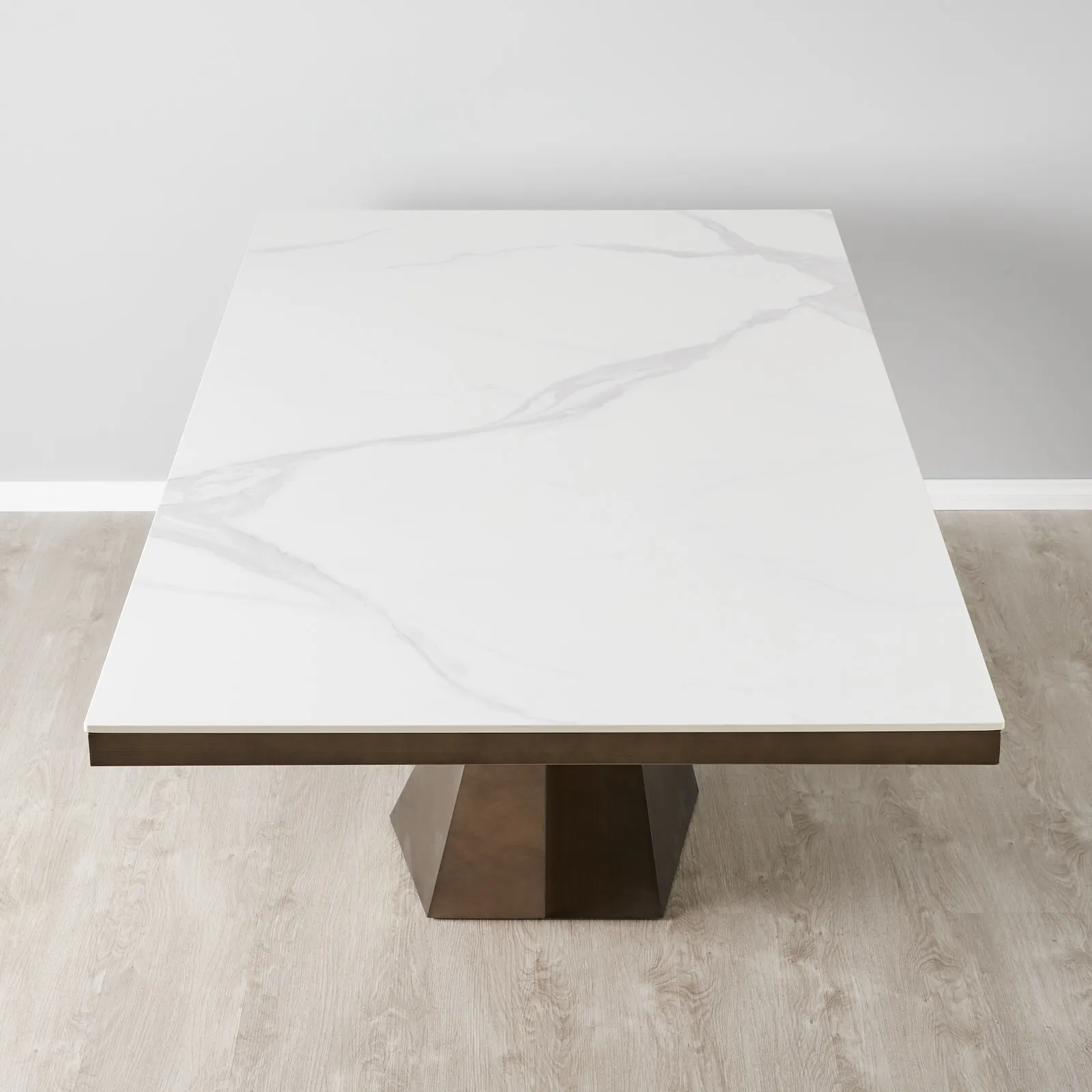 Vania White Sintered Stone Dining Table - Brushed Bronze Legs