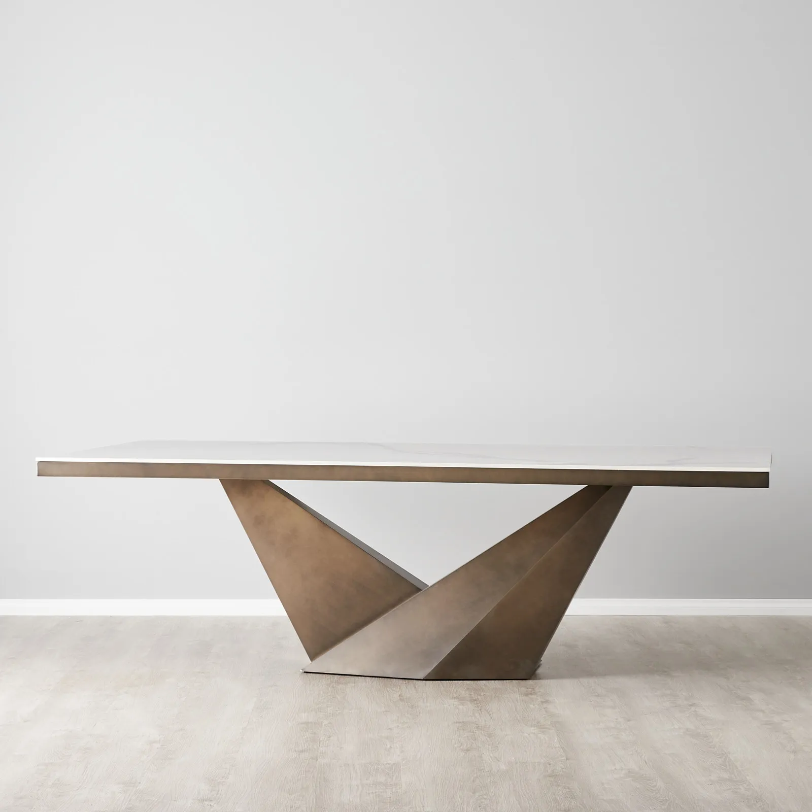 Vania White Sintered Stone Dining Table - Brushed Bronze Legs