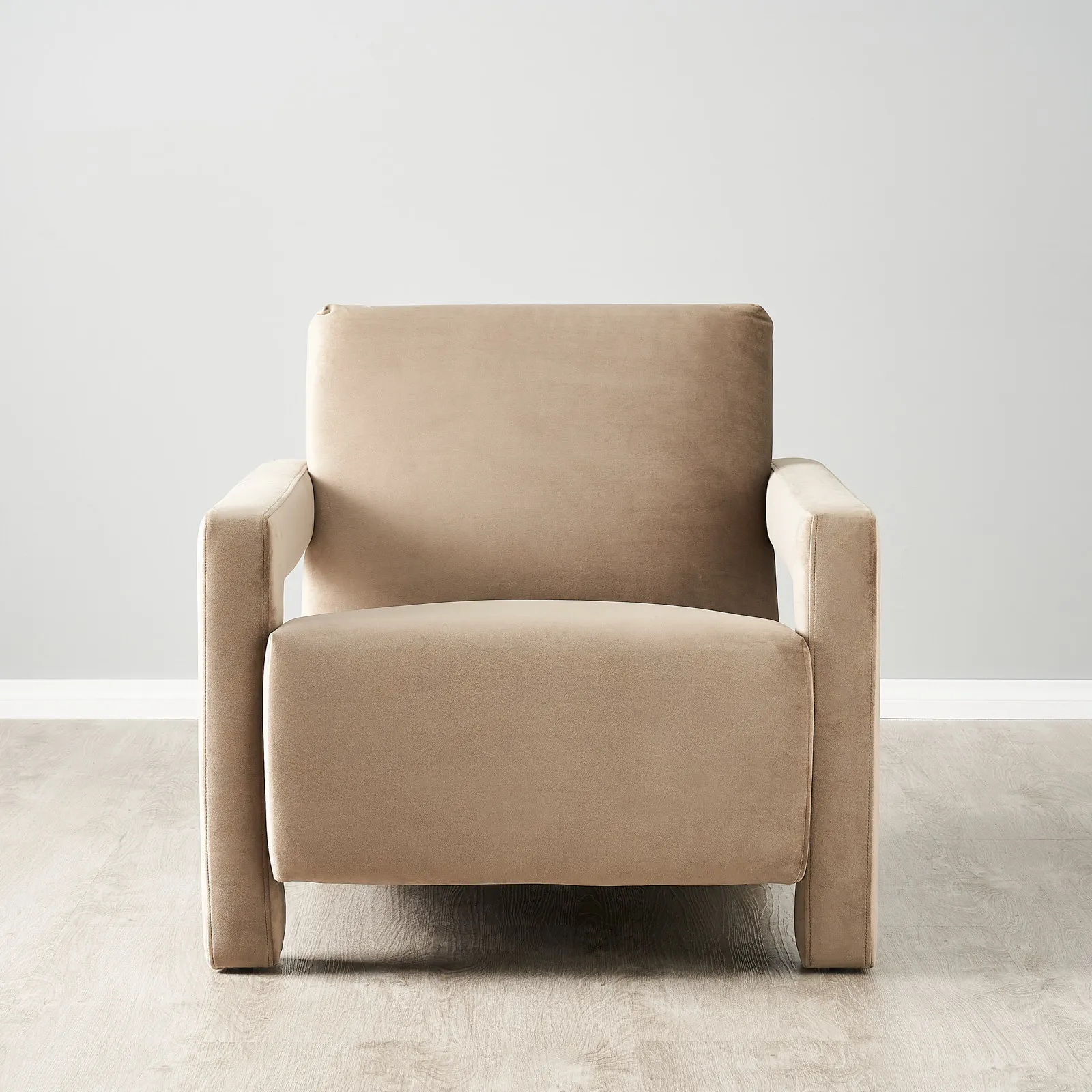Stellan Beige Velvet Occasional Chair - Beige Velvet Arms