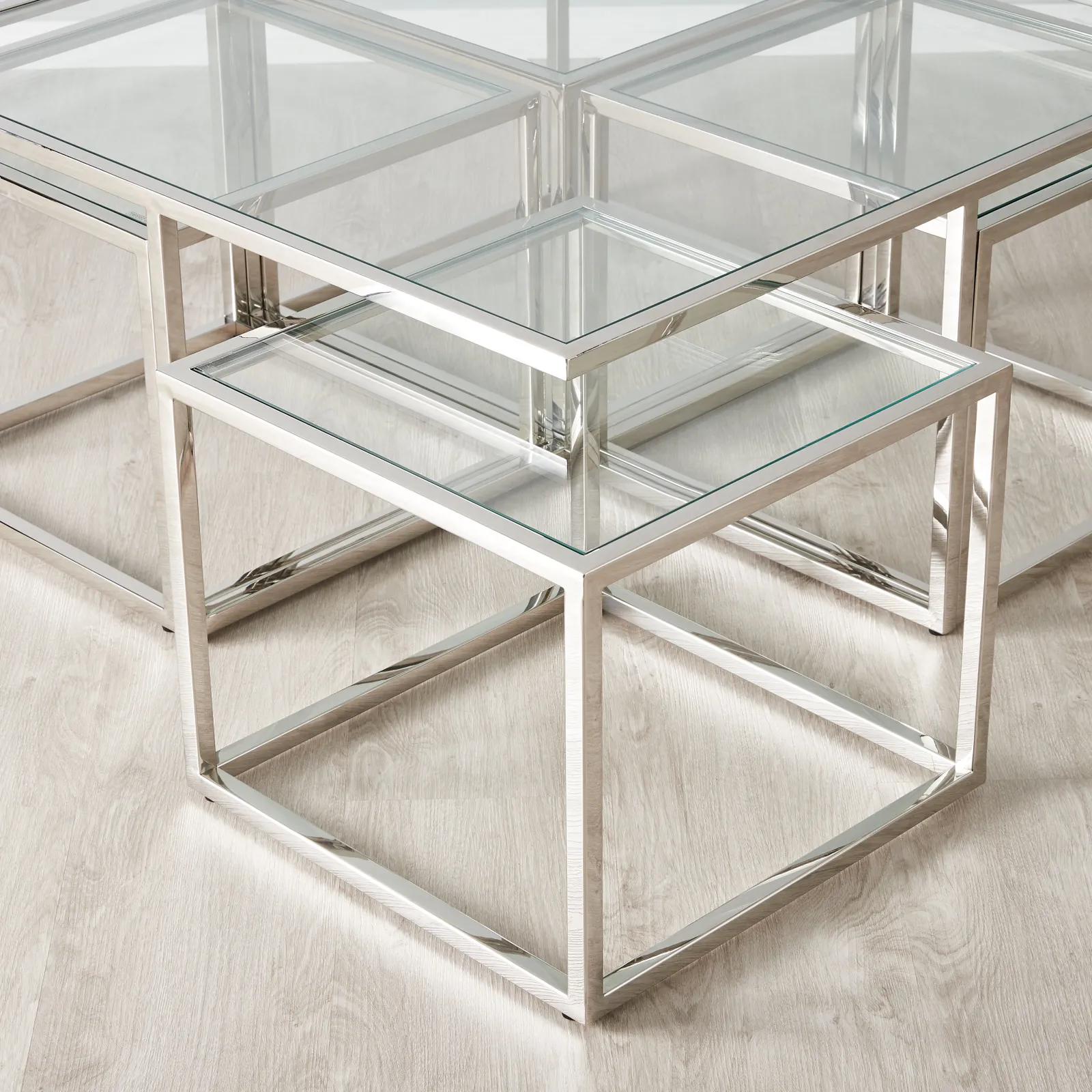 Vernon Polished Silver Stainless Steel Square Coffee Table