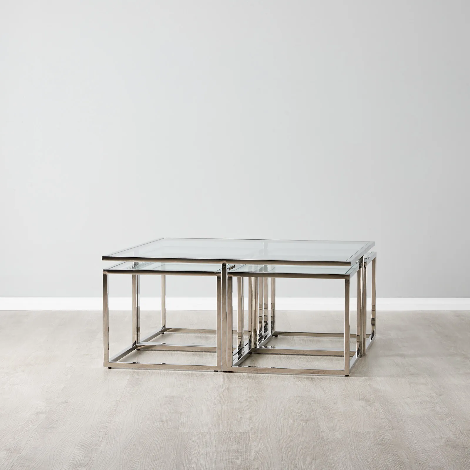 Vernon Polished Silver Stainless Steel Square Coffee Table