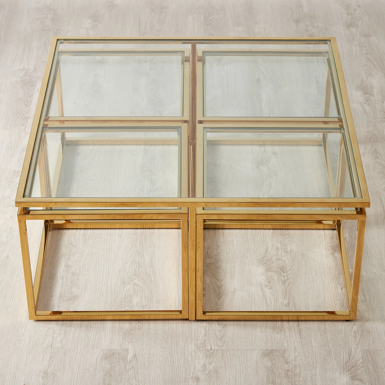 Vernon Polished Gold Stainless Steel Square Coffee Table