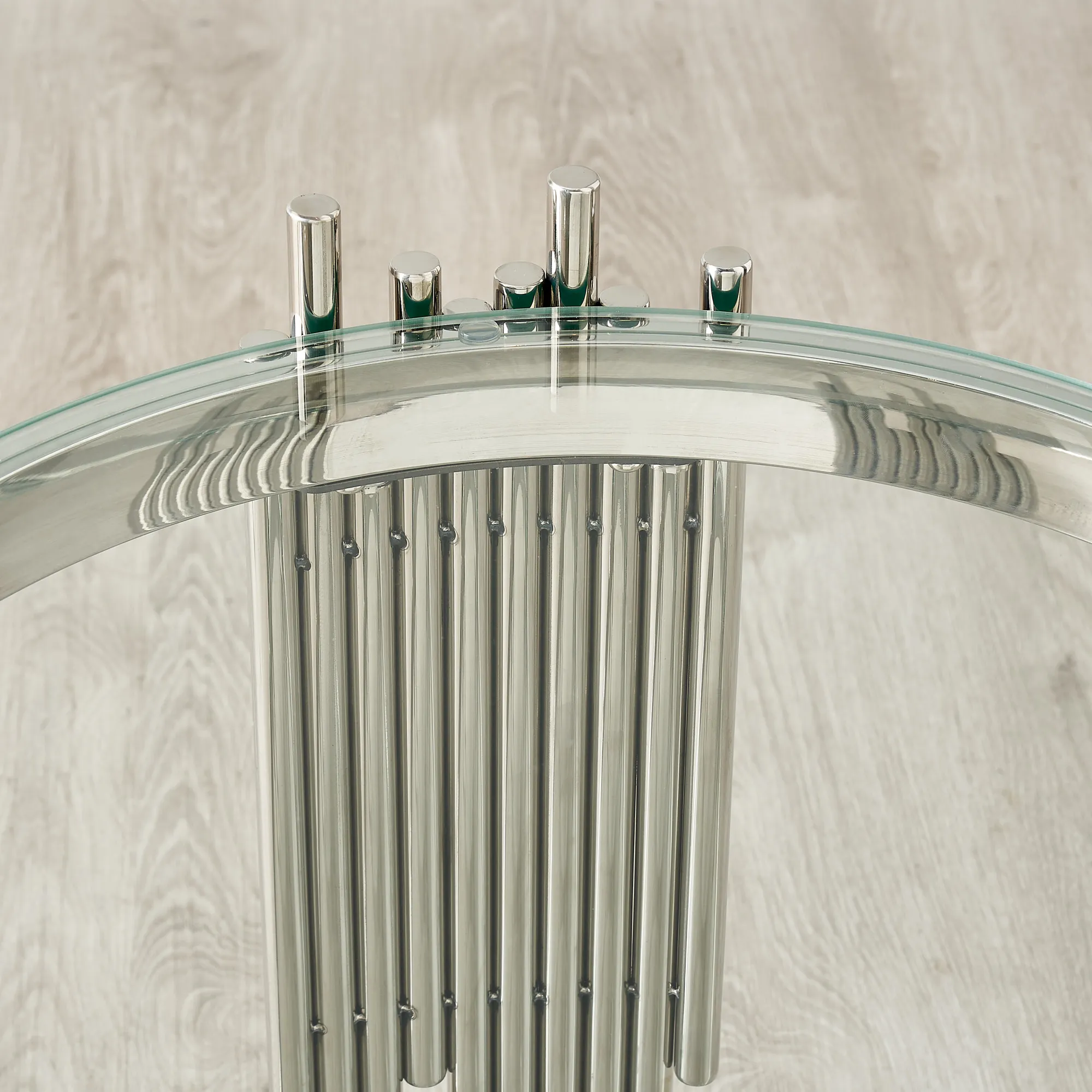 Lindsay Polished Stainless Steel Round Side Table - Clear Glass Top