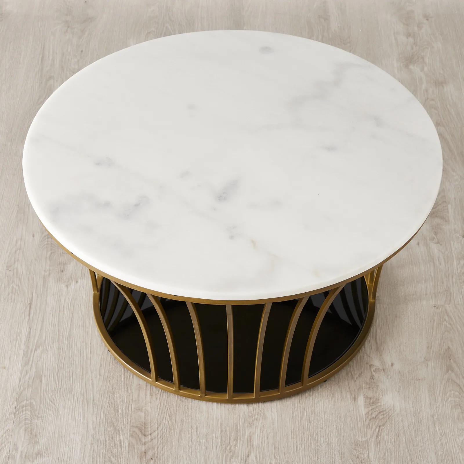 Oracle Natural White Marble Coffee Table - Brushed Bronze Base