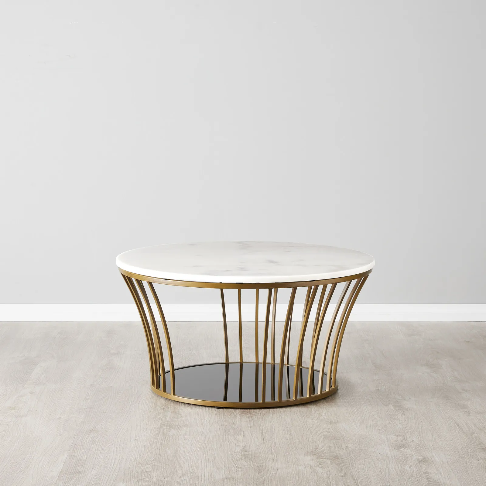 Oracle Natural White Marble Coffee Table - Brushed Bronze Base