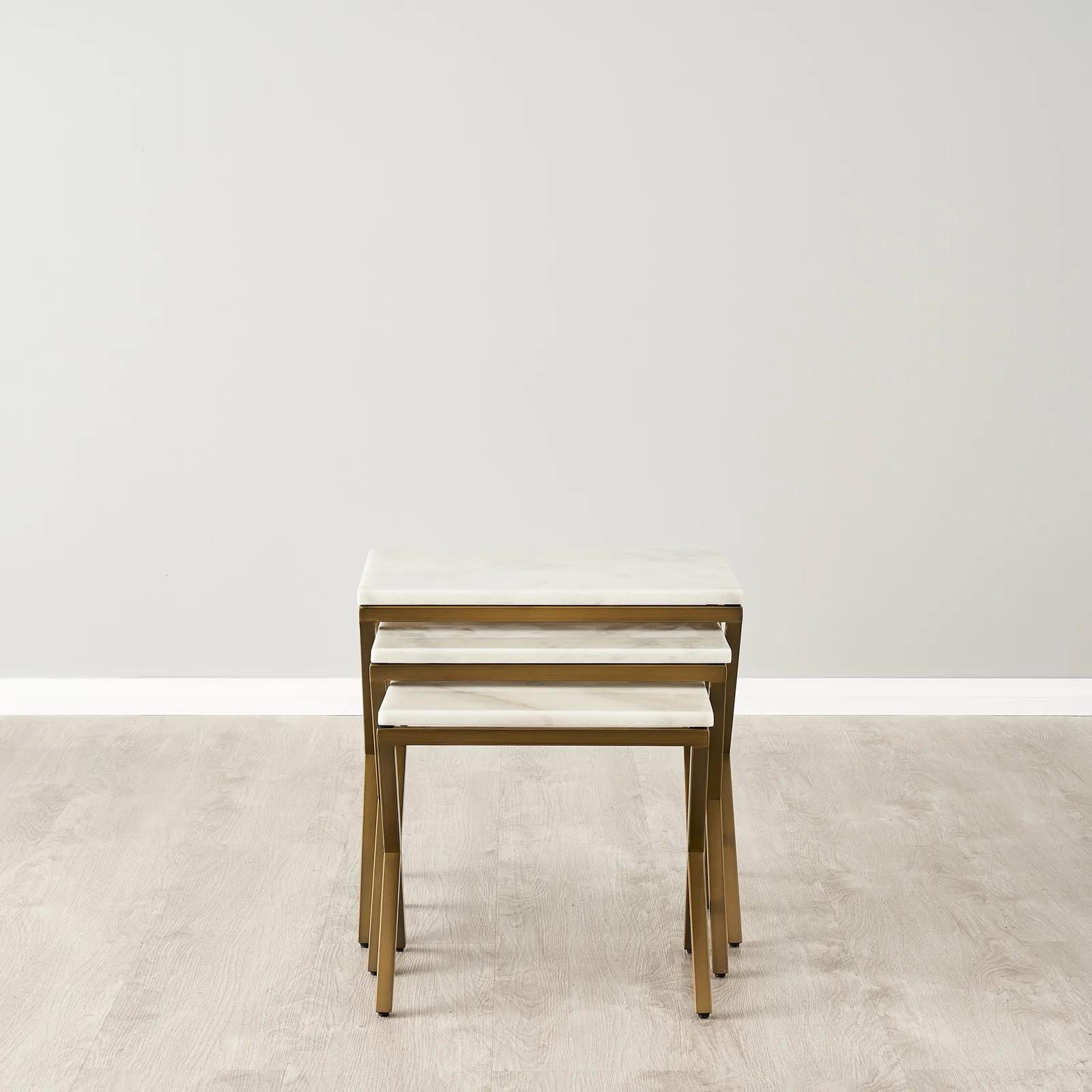 Belle Natural White Marble Nested Side Tables - Brushed Bronze Legs