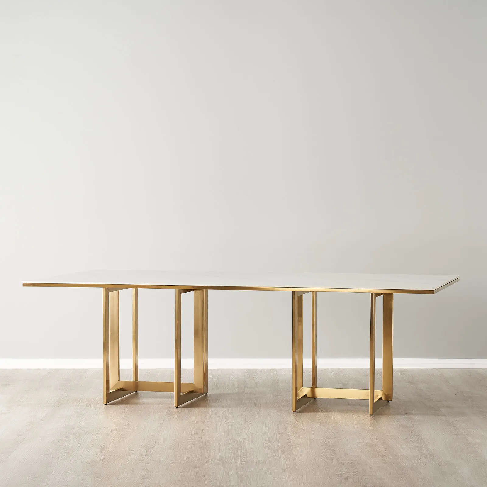 Maia White Sintered Stone Dining Table - Gold Stainless Steel Legs
