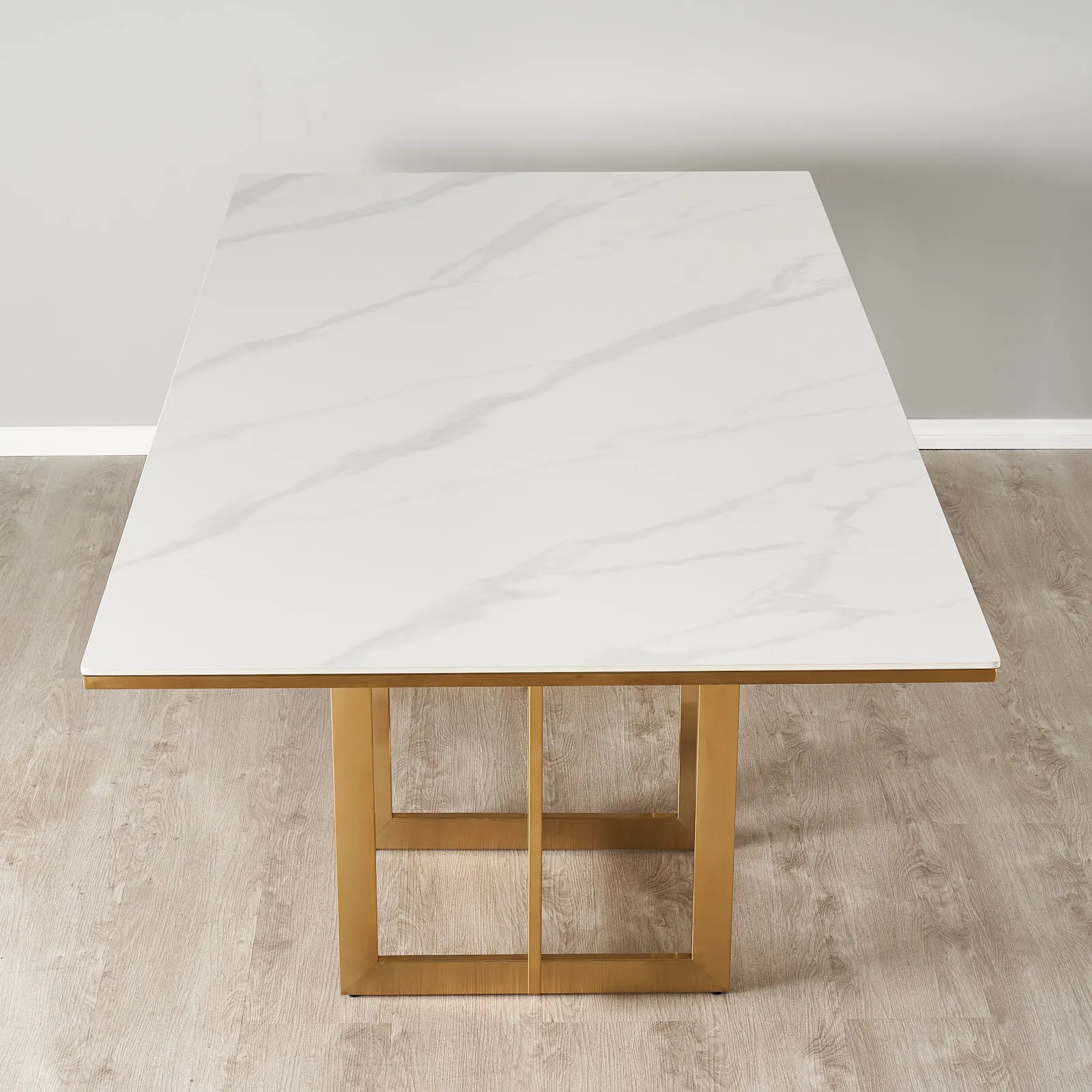 Maia White Sintered Stone Dining Table - Gold Stainless Steel Legs