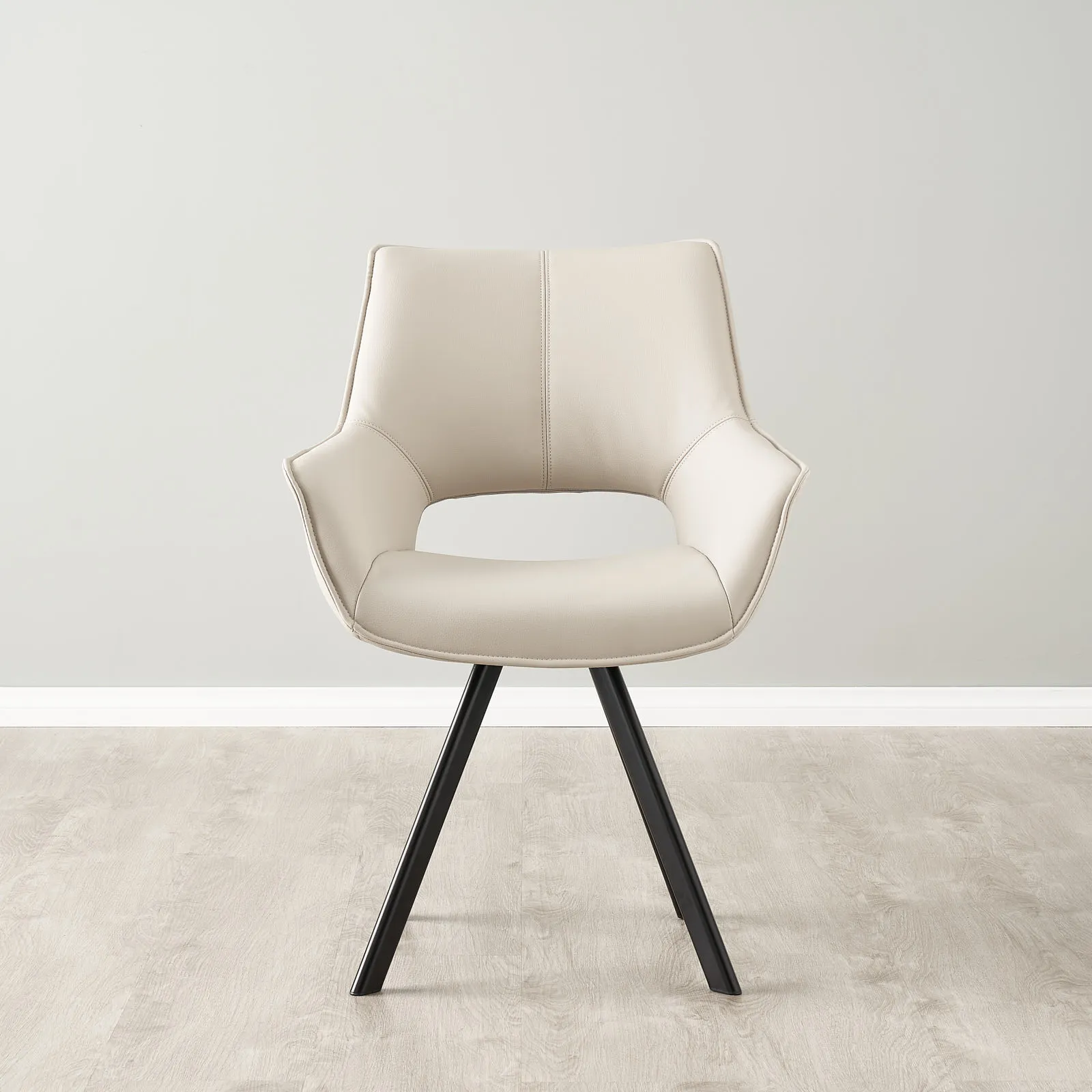 Sahrah Glacier Grey Vegan Leather Dining Chair - Black Powder Coated Legs