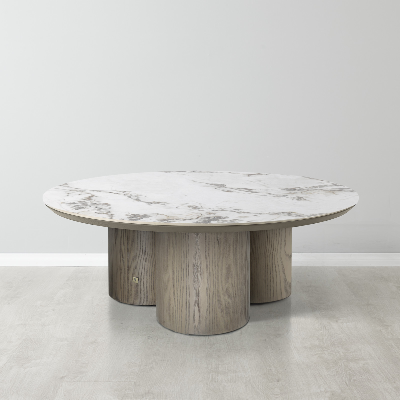 Terzetto Pandora Brown Sintered Stone Round Coffee Table - Medium Brown Wooden Legs