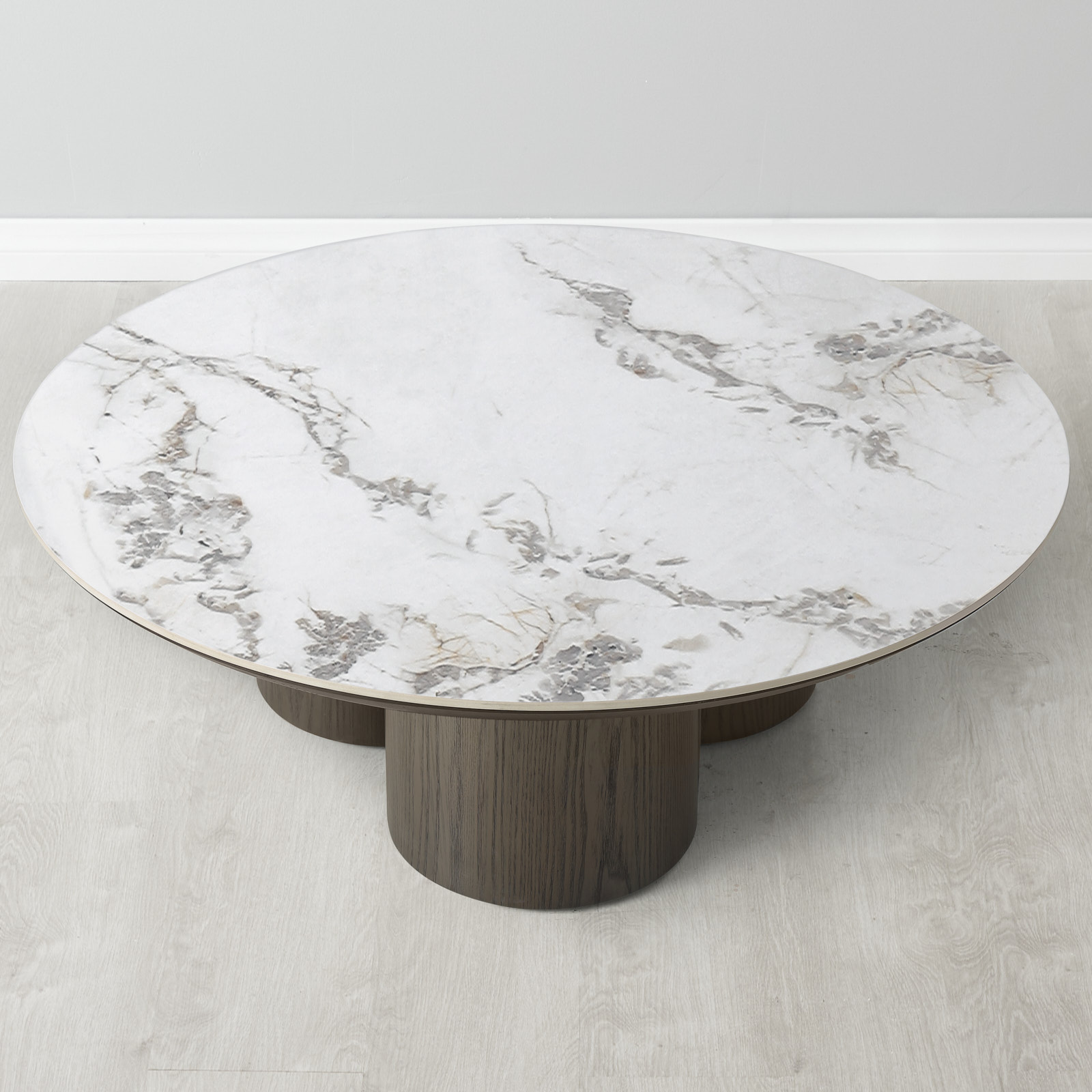 Terzetto Pandora Brown Sintered Stone Round Coffee Table - Medium Brown Wooden Legs