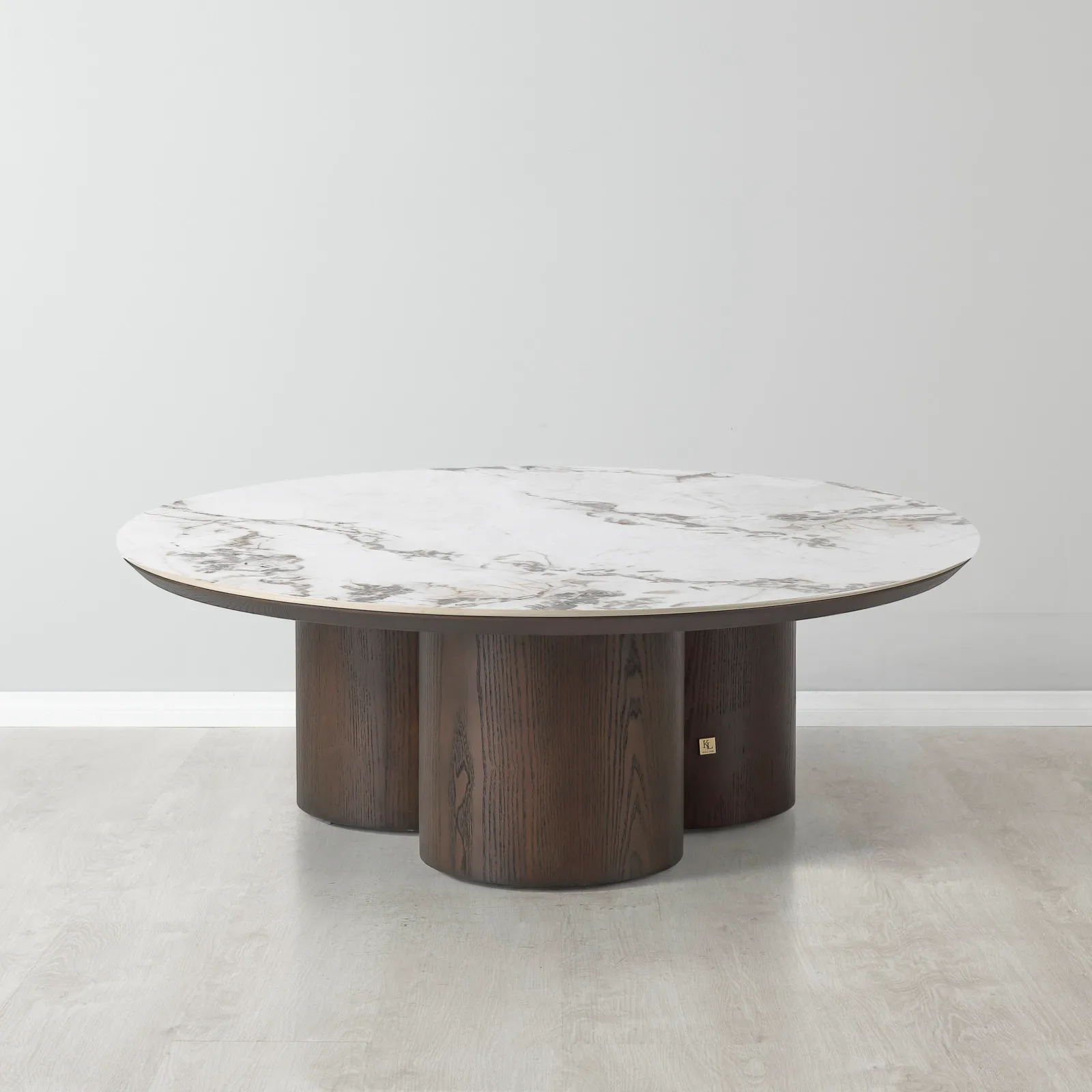 Terzetto Pandora Brown Sintered Stone Round Coffee Table - Dark Brown Wooden Legs