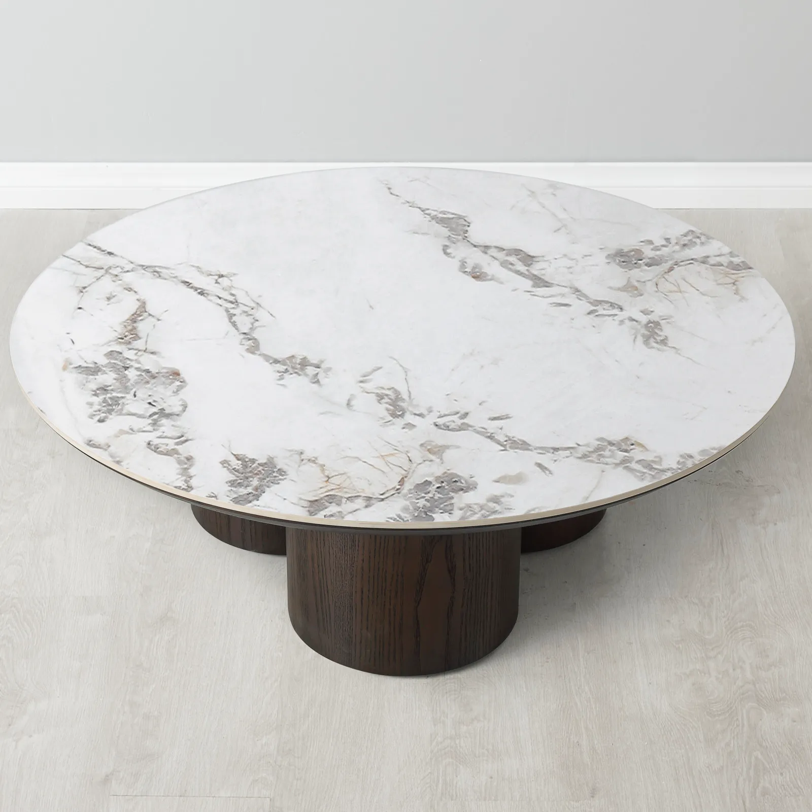 Terzetto Pandora Brown Sintered Stone Round Coffee Table - Dark Brown Wooden Legs