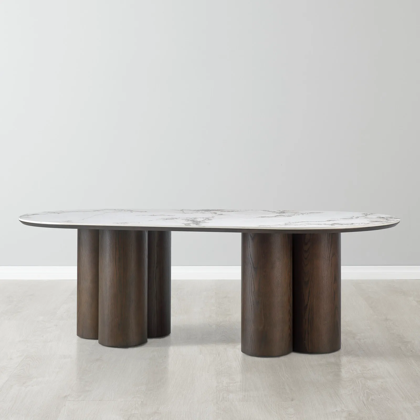 Terzetto Pandora Brown Sintered Stone Curved Dining Table - Dark Brown Wooden Legs