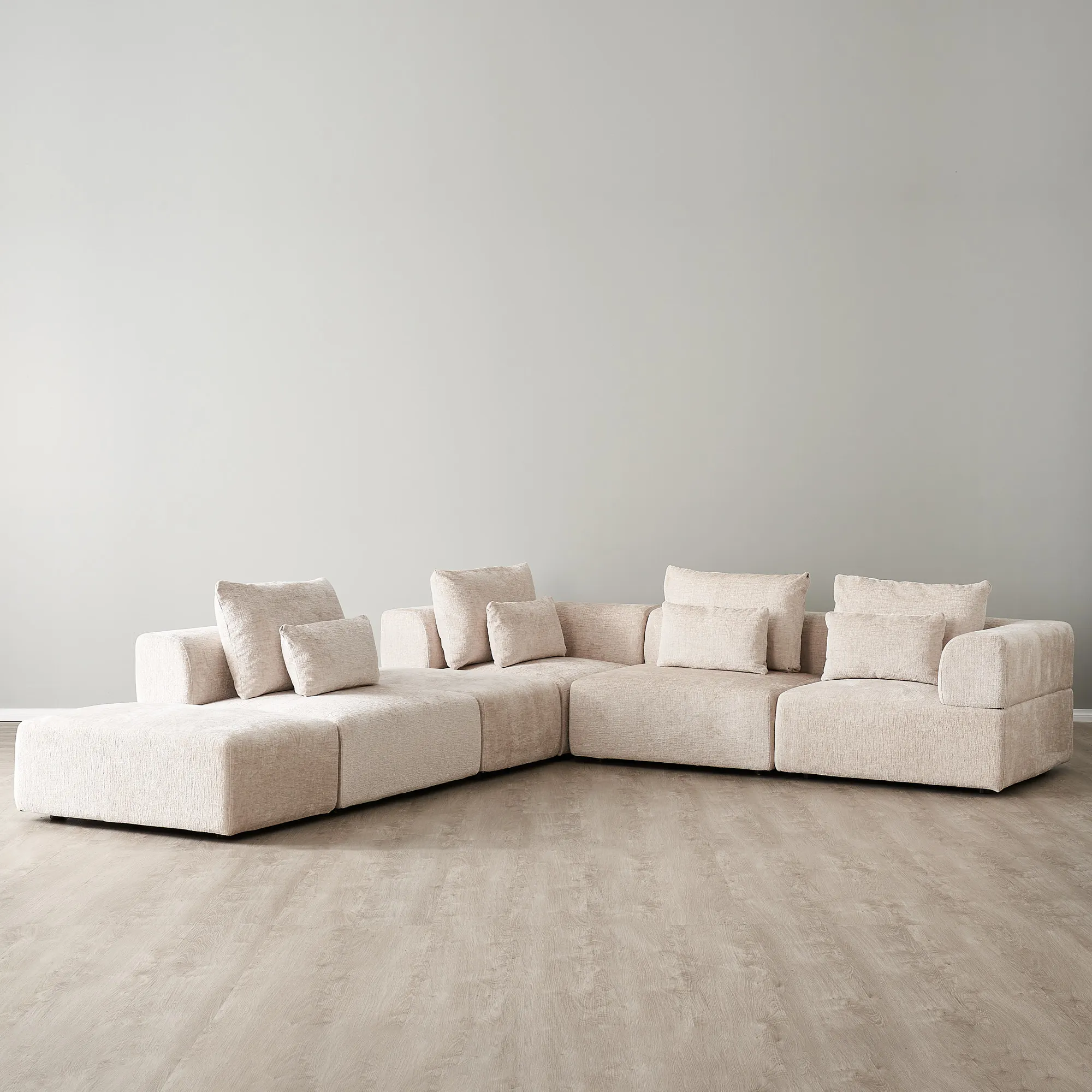 Riviera II Powder White Chenille Fabric Modular Sofa