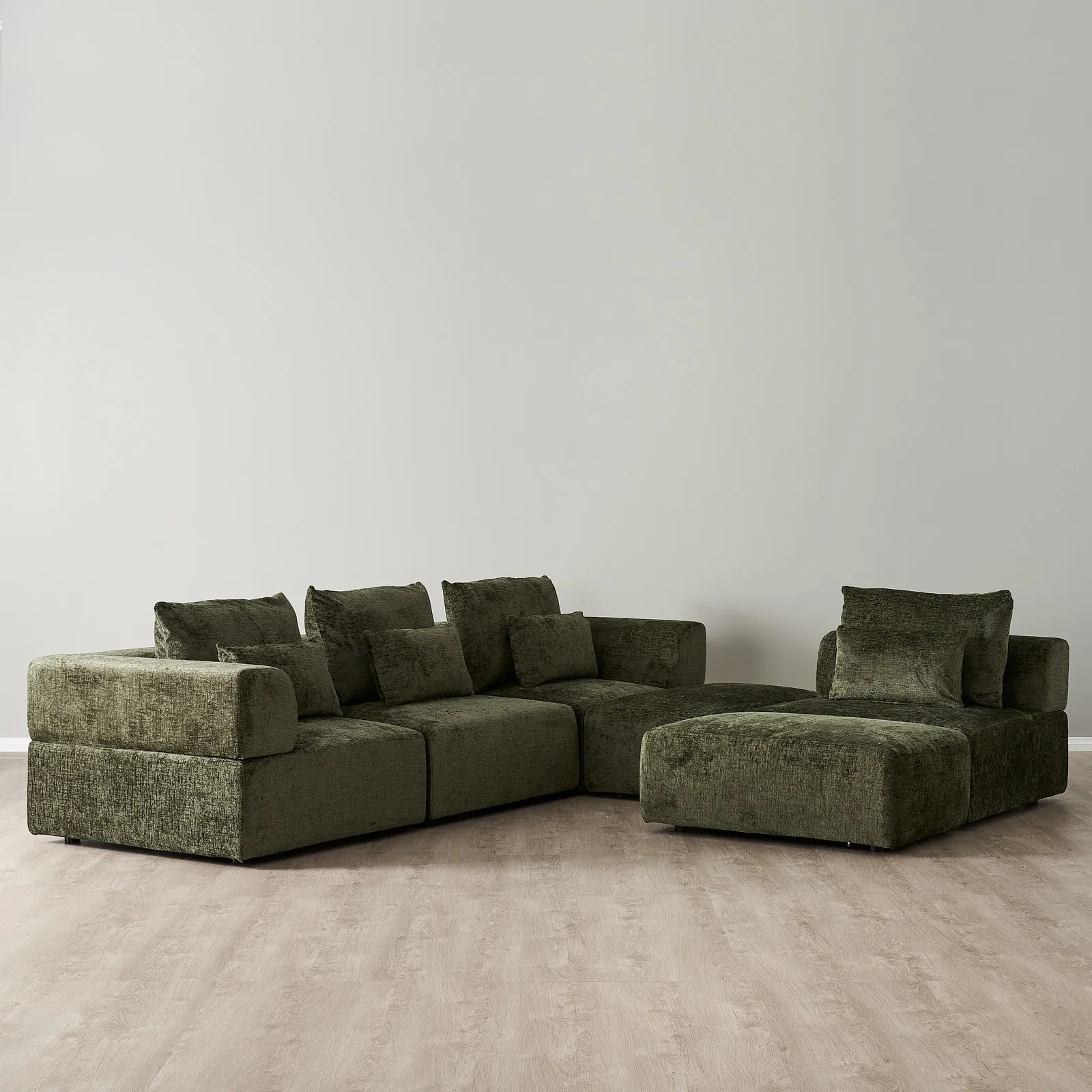 Riviera II Green Chenille Fabric Modular Sofa