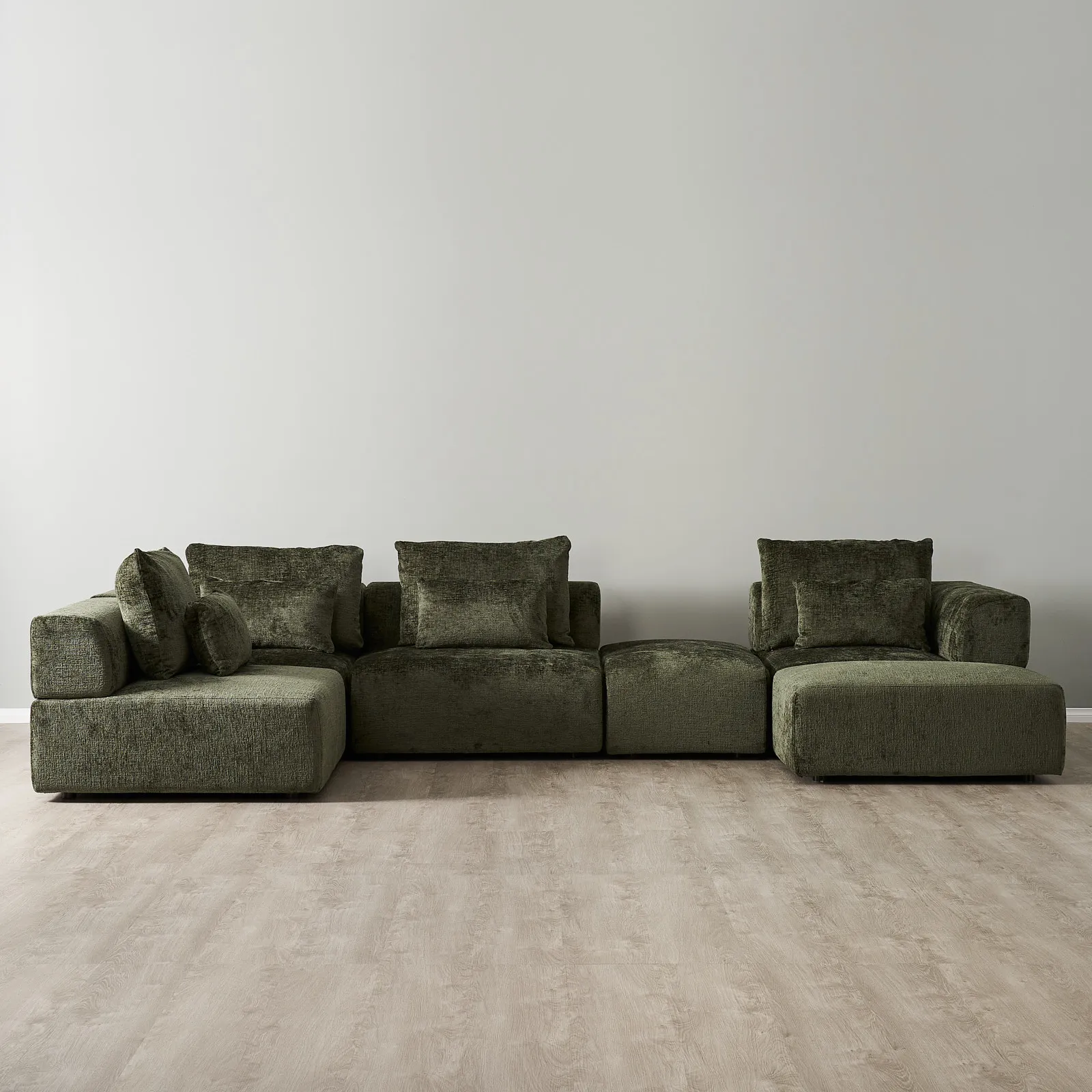 Riviera II Green Chenille Fabric Modular Sofa