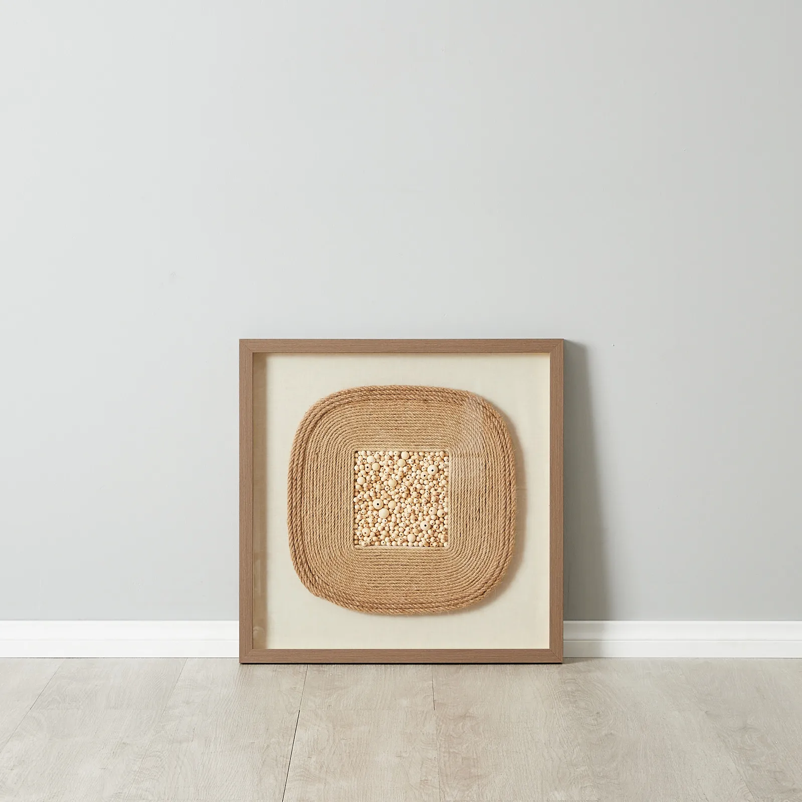 Surrounded Hemp Rope Shadow Box with Light Brown Frame