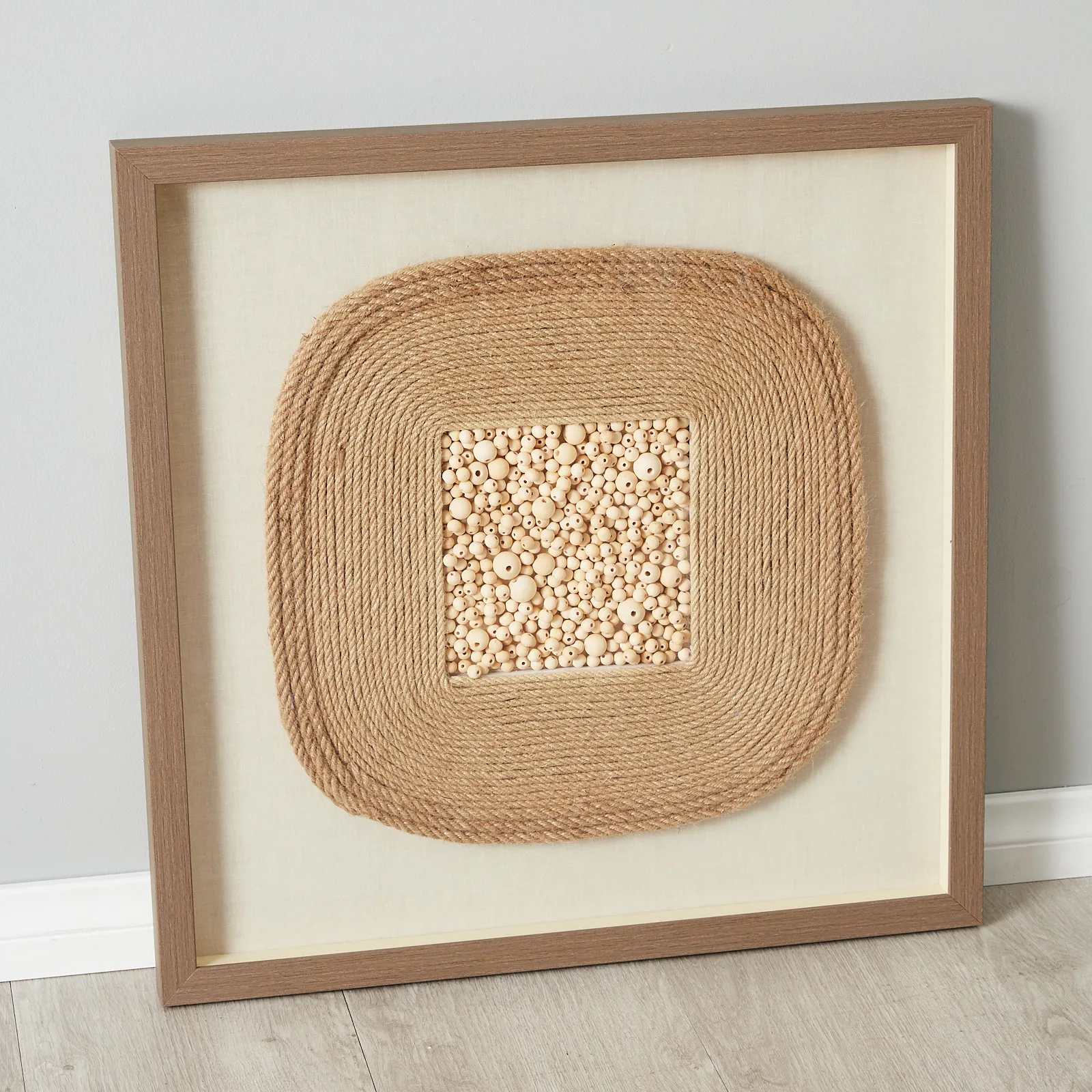 Surrounded Hemp Rope Shadow Box with Light Brown Frame