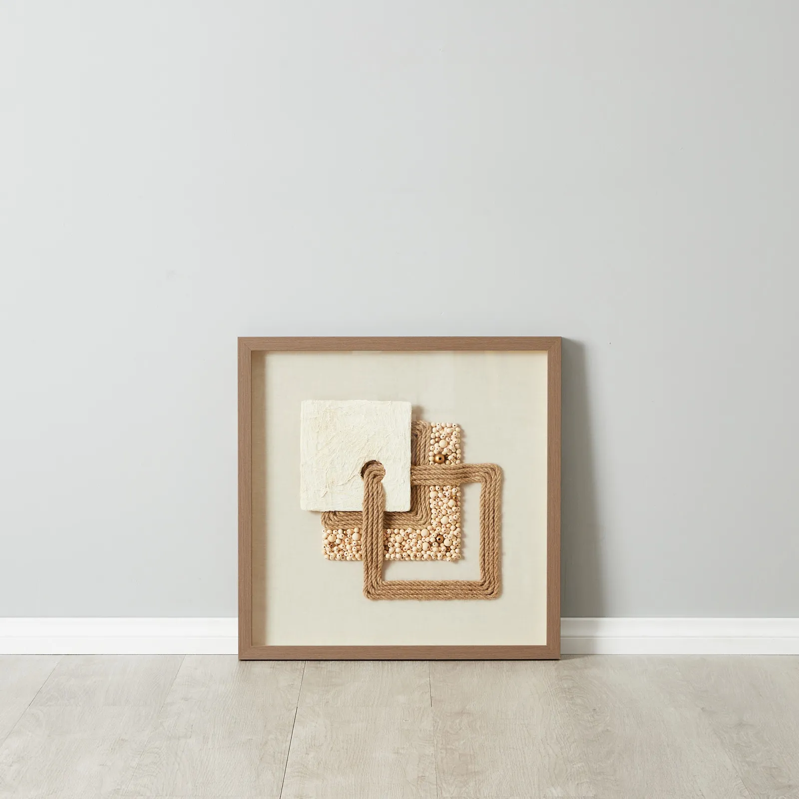 Serendipity Hemp Rope Shadow Box with Light Brown Frame