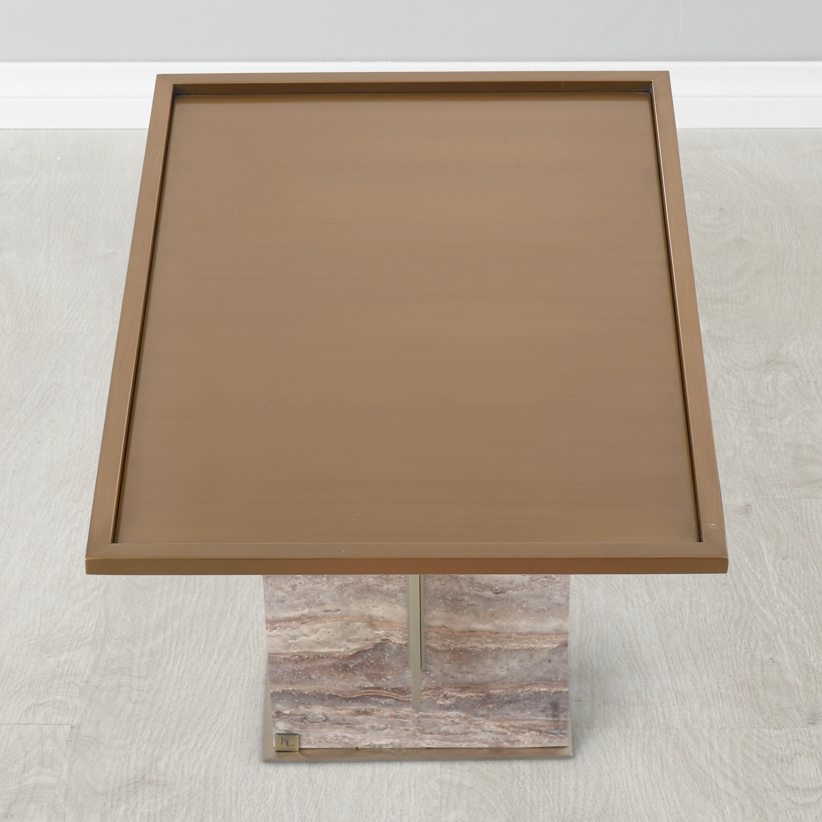 Monolith Natural Silver-Grey Travertine Side Table